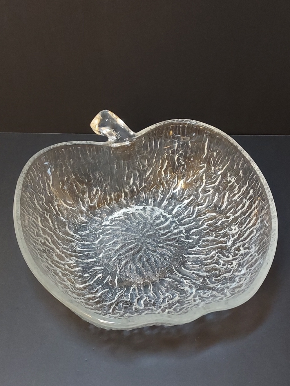 Vintage Covetro Clear Textured Italian Glass Apple Shaped Salad Bowl